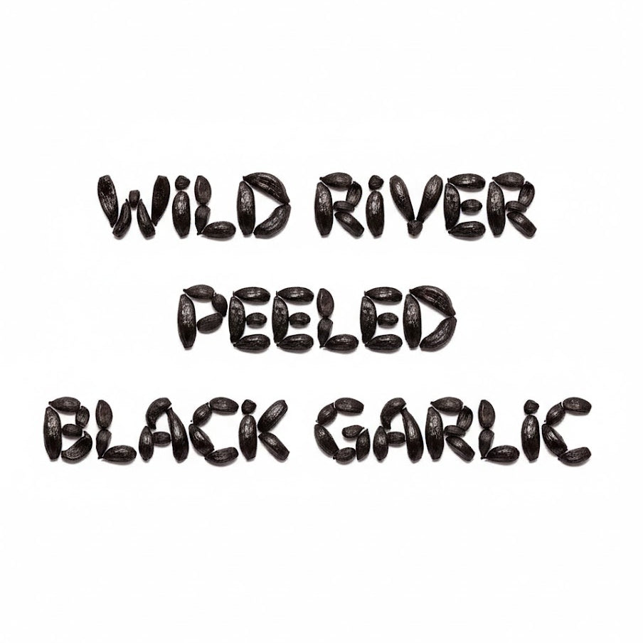 Close-up of premium peeled black garlic cloves