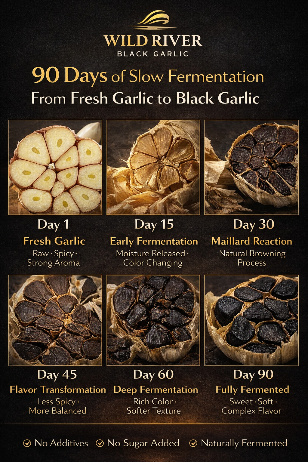 Premium whole black garlic bulbs in packaging - Wild River Black Garlic